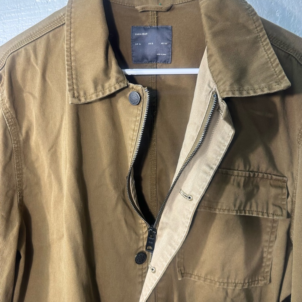 Zara Men’s Olive Green/Brown Full Zip Utility Jacket Size XL EUC - Picture 5 of 8